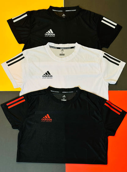 Adidas Unisex Basic Kickboxing T-Shirt adiKBTS100, Moisture-Wicking Polyester, Black and White colors, all sizes